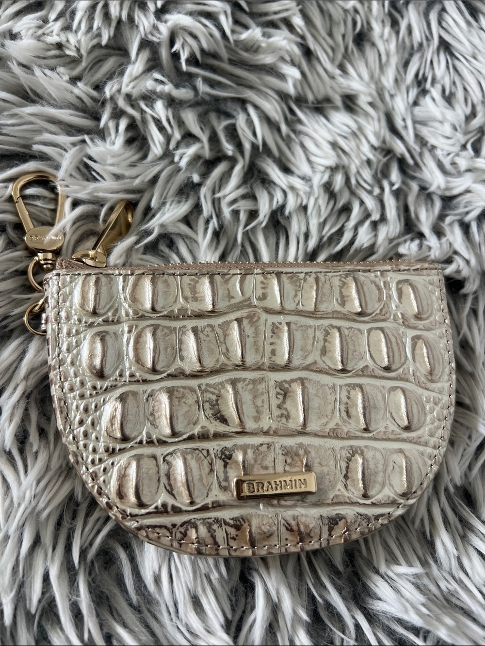 Brahmin Metallic Croc-Embossed Coin Pouch in Champagne Gold